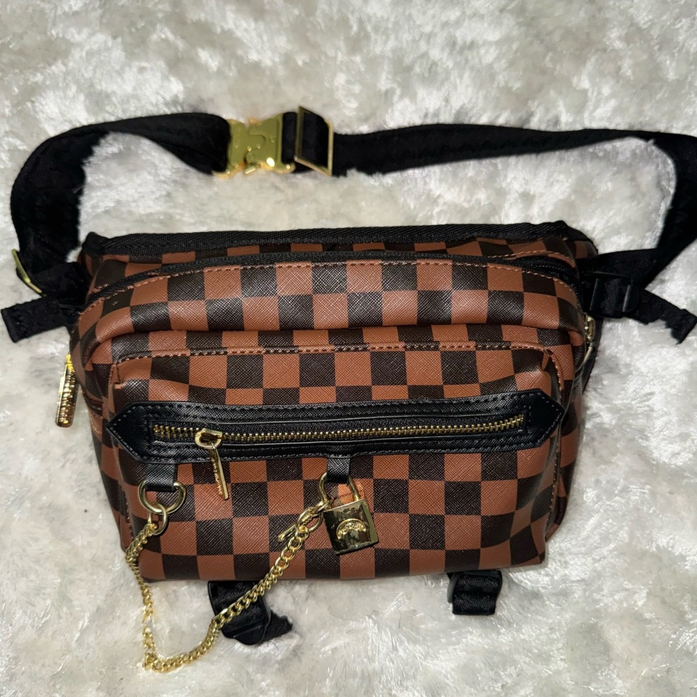 Sprayground Brown and Black Checkered Crossbody Bag 10”x 8”